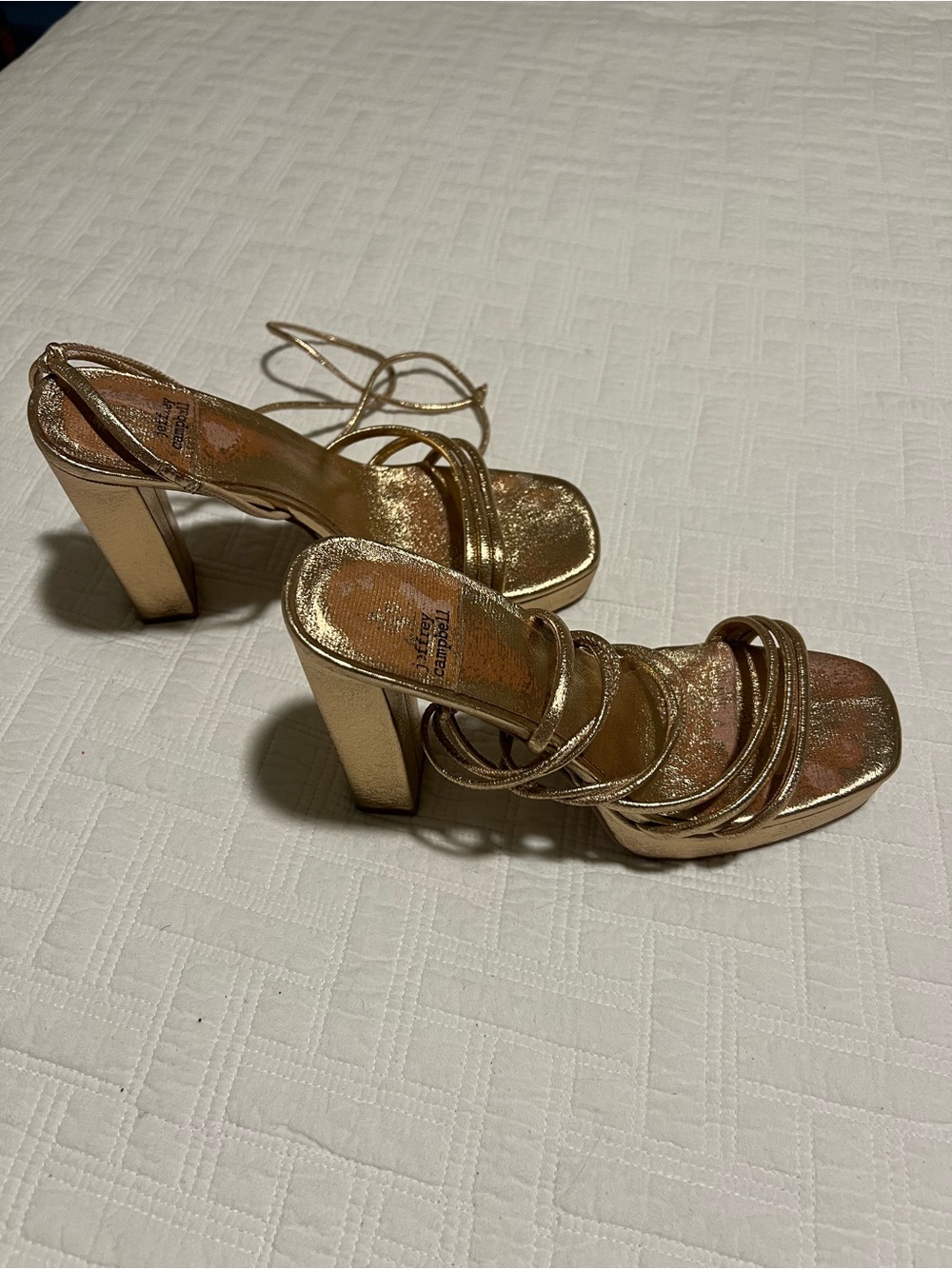 Jeffrey Campbell Metallic rose gold Strappy Block Heel Sandals